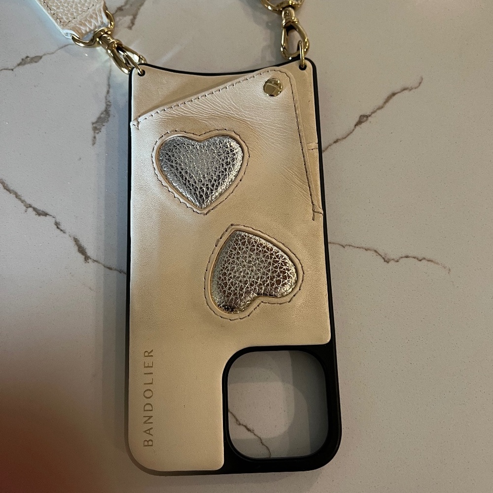 Bandolier Apple 13 pro max phone case/carrier with lipstick or key holder Hearts
